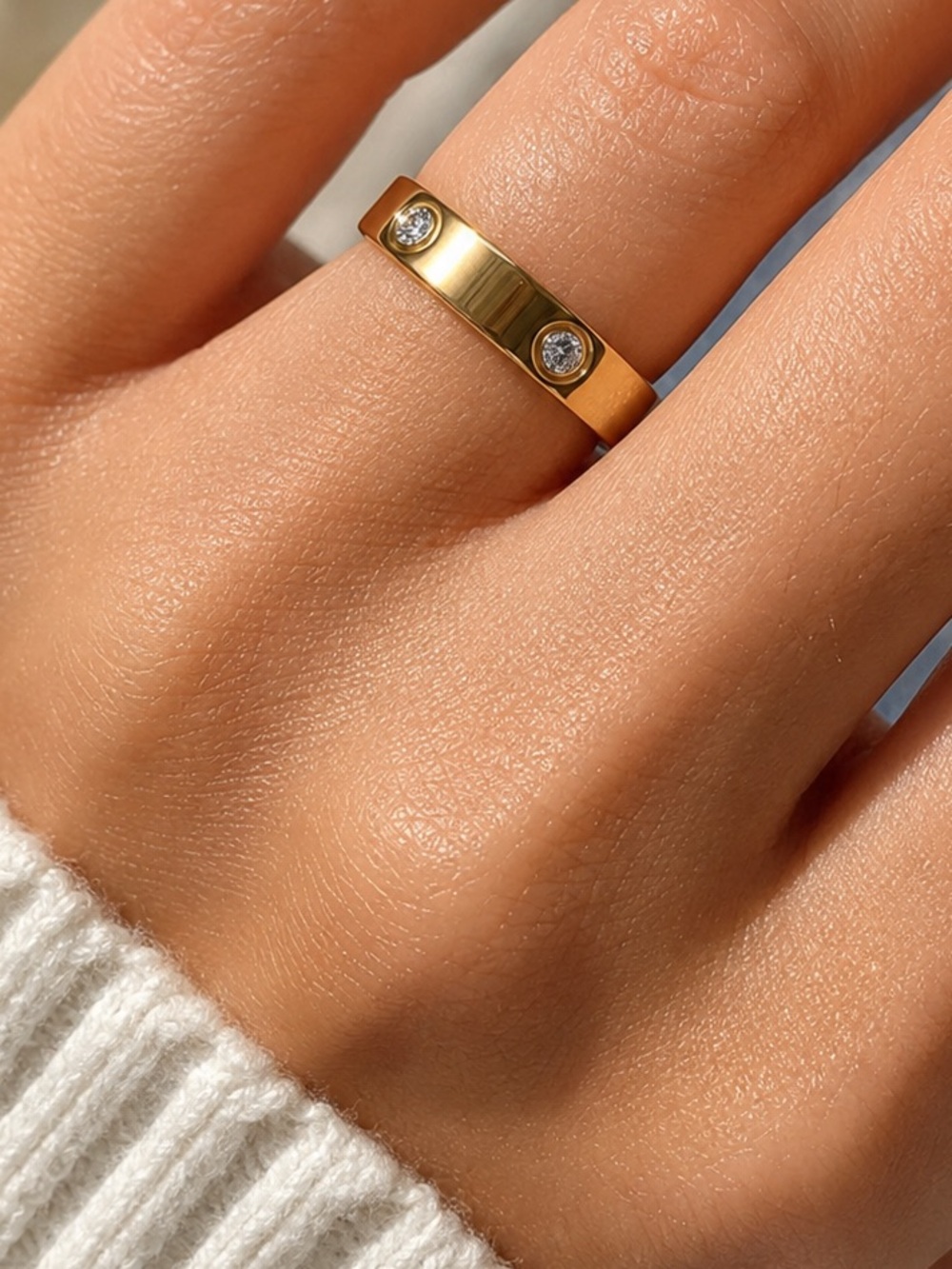 18K Gold Plated CZ Band Ring Waterproof Hypoallergenic NWT